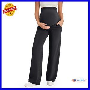 Maternity Yoga Pants Over Belly Stretchy Wide Leg Lounge Work Pockets